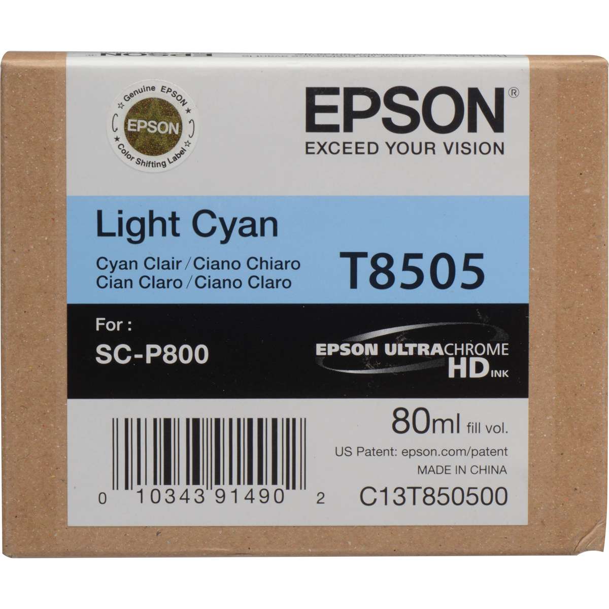 Epson UltraChrome Light Cyan Ink Cartridge (T850500) Epson SureColor P800 Series Ink